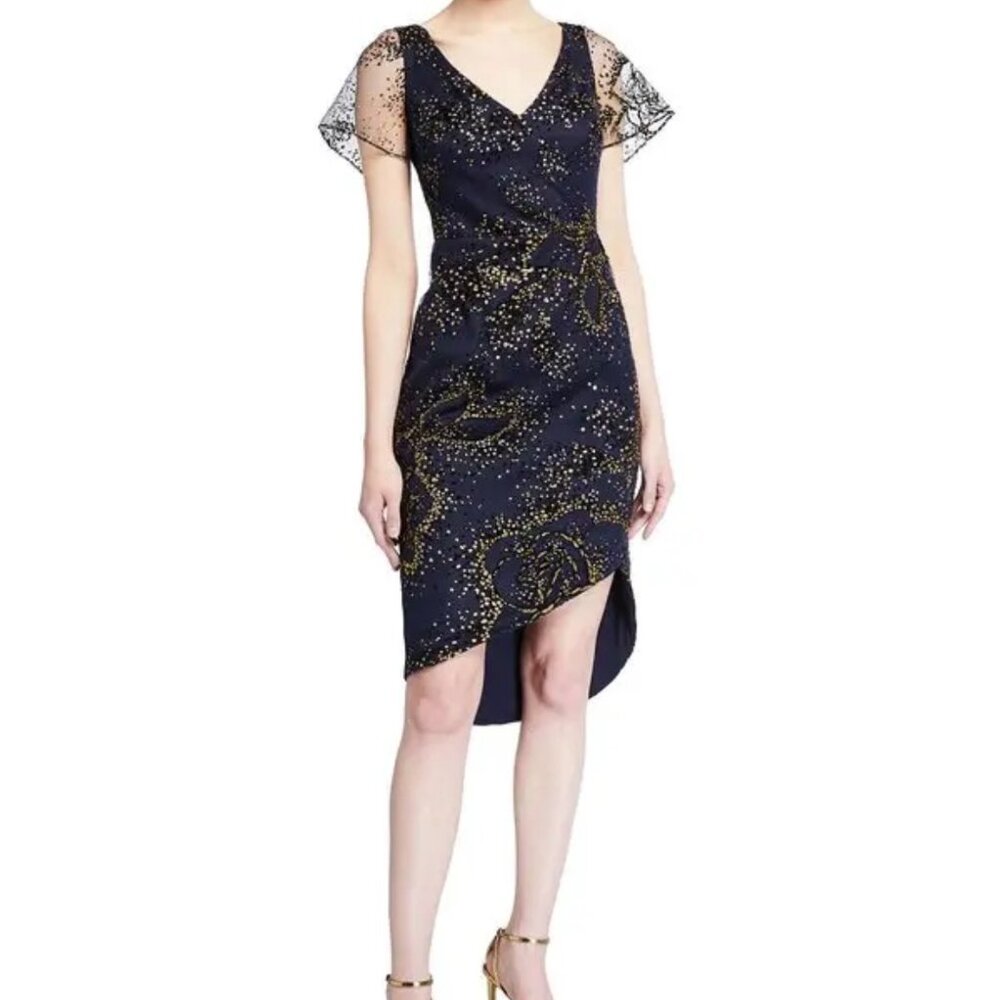 NWT Marchesa Notte Navy and Gold Evening Dress